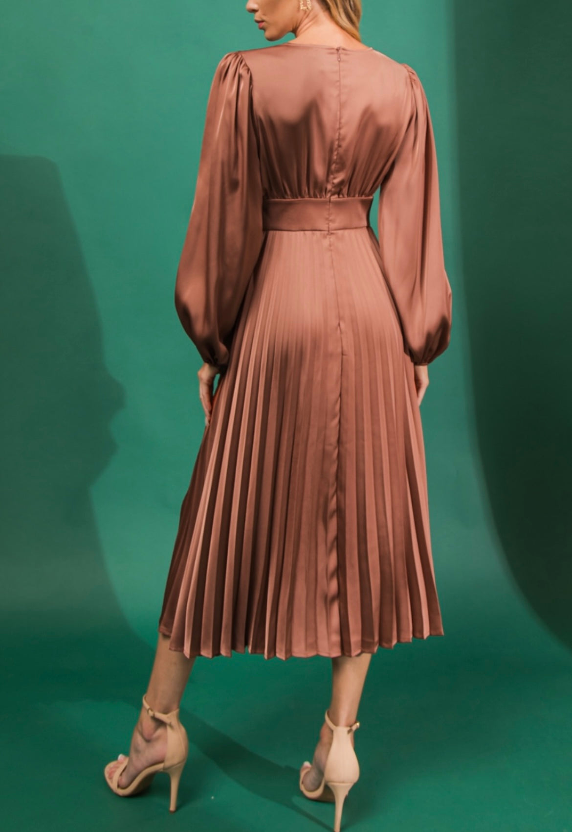 Camel Pleated Midi Dress