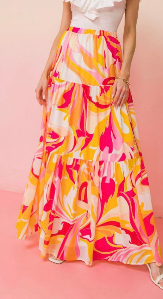 Orange- Fuchsia Maxi Skirt