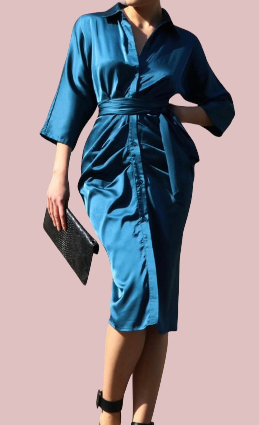 satin button up dress Zeagoo Women's Stain Long Sleeve Down Shirts Tunic Dresses Casual V-Neck Mini Dress with Belt cinched waist and the perfection of a pair of pockets. Satin Draped Shirt Dress -