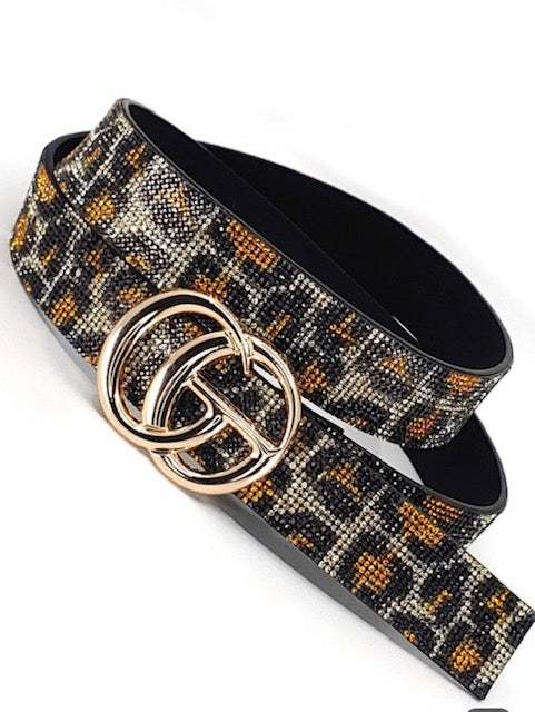 Leopard Print Rhinestone Belt