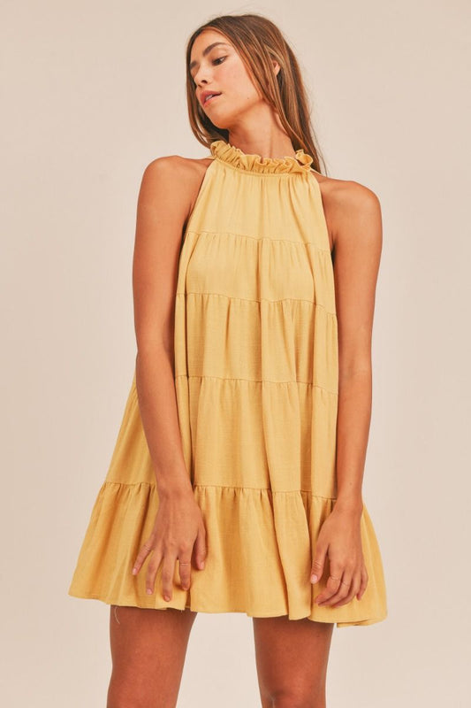 Mustard Ruffle Mini Dress